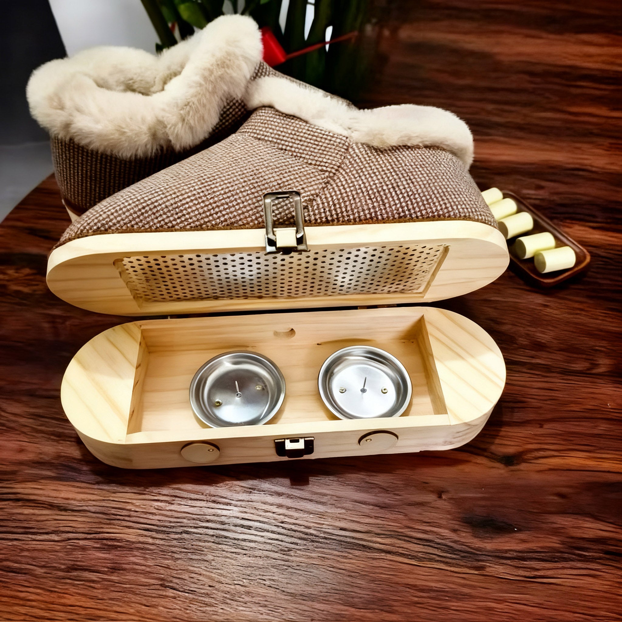 Moxibustion Shoes & Moxa Stick Box - Winter Foot Warming Essential, Adjustable Temperature Moxibustion Boots for Men & Women, Portable Mugwort Heat Therapy Tool (Brown, 7-8.5)