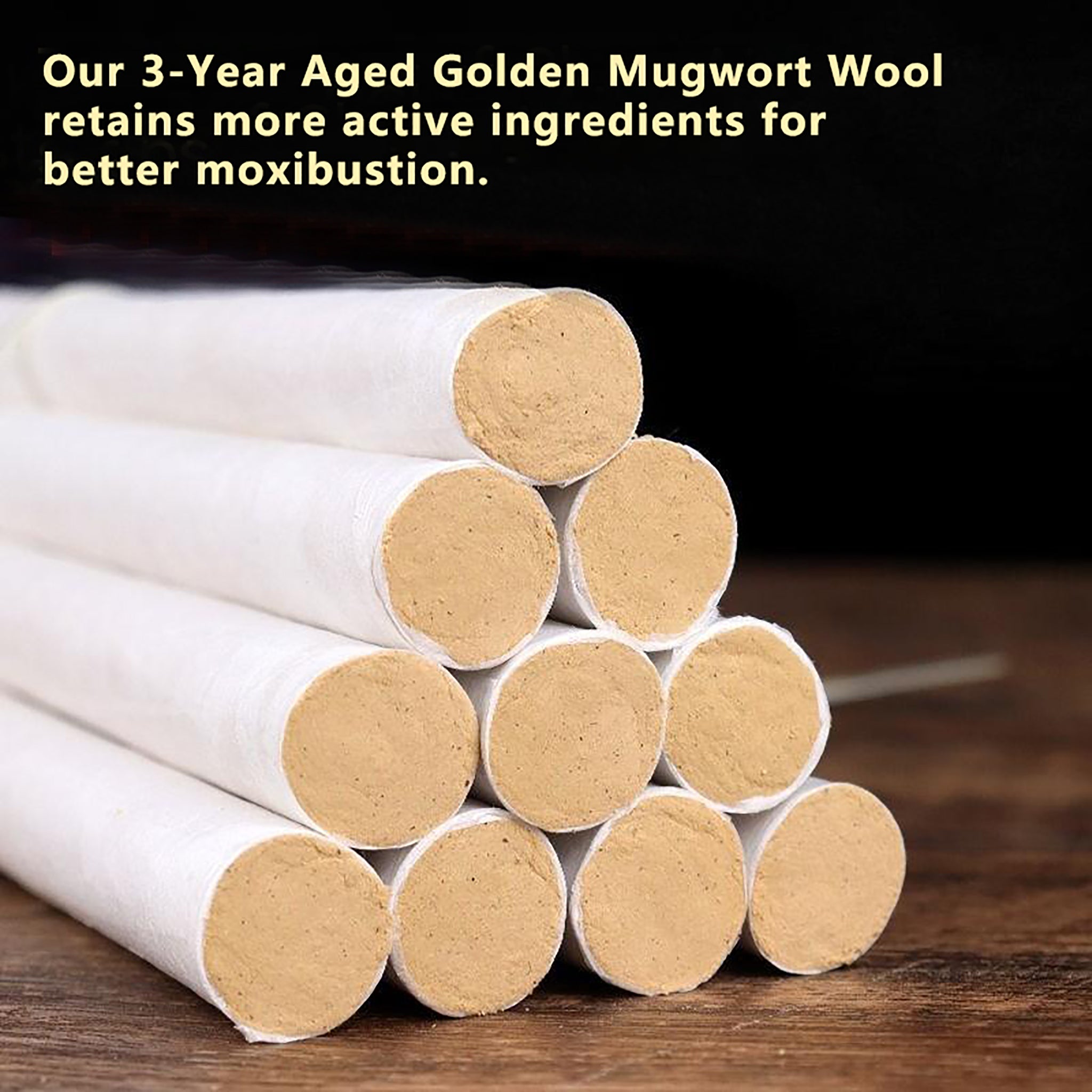 80:1 3-Year Aged Golden Velvet Moxa Sticks - Smoke-Free for Dampness Relief & Home Odor Eliminator (1.8×20cm)