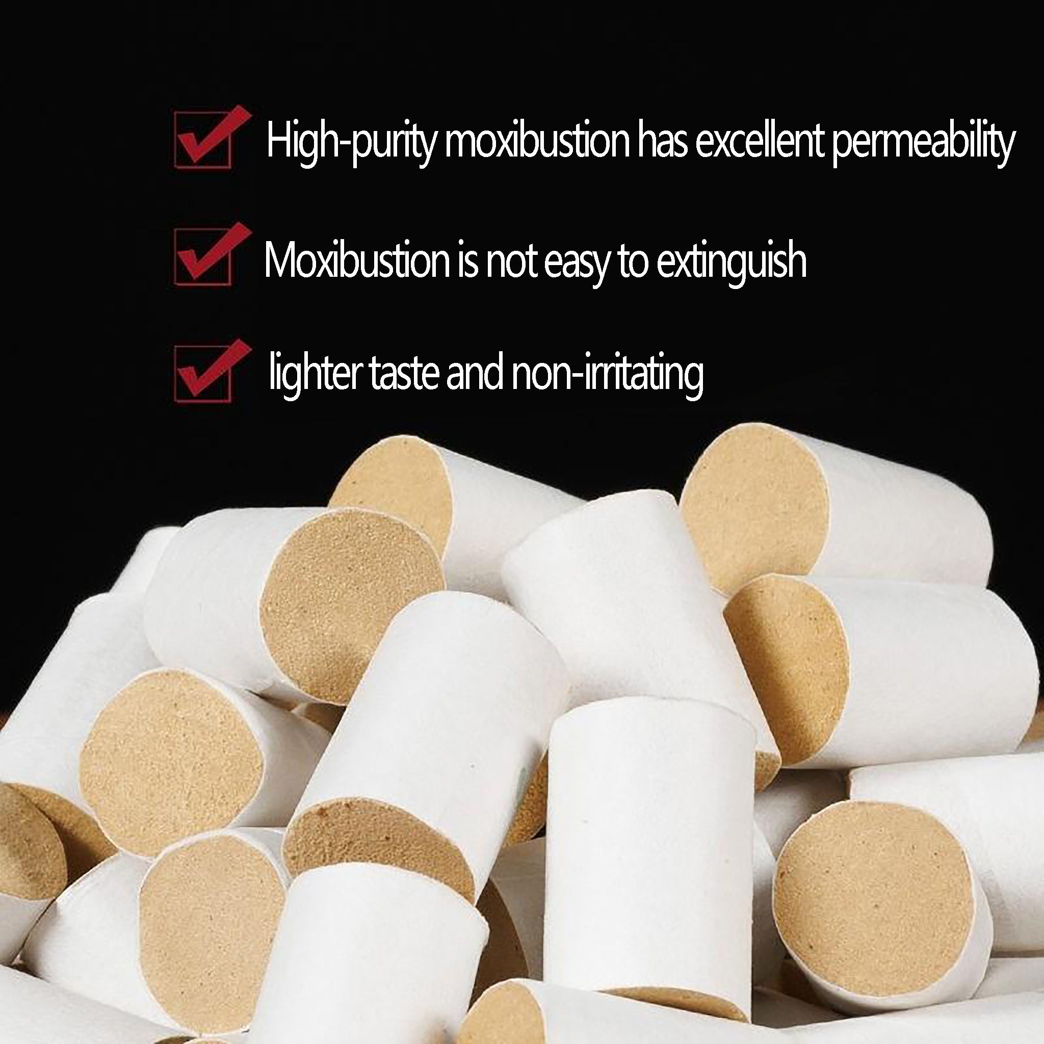 The 1.8cm small moxa sticks are rolled with 80:1 golden-ratio moxa wool.