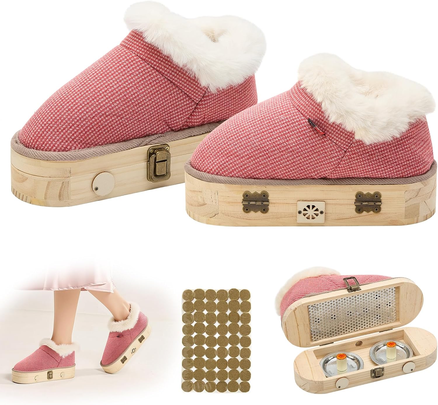 Moxibustion Shoes & Moxa Stick Box - Winter Foot Warming Essential, Adjustable Temperature Moxibustion Boots for Men & Women, Portable Mugwort Heat Therapy Tool (Brown, 7-8.5)